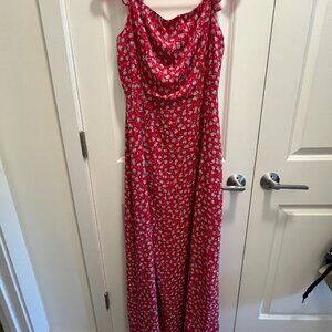 TOBI SIDNEY RED MULTI OFF SHOULDER WITH SLIT MAXI DRESS